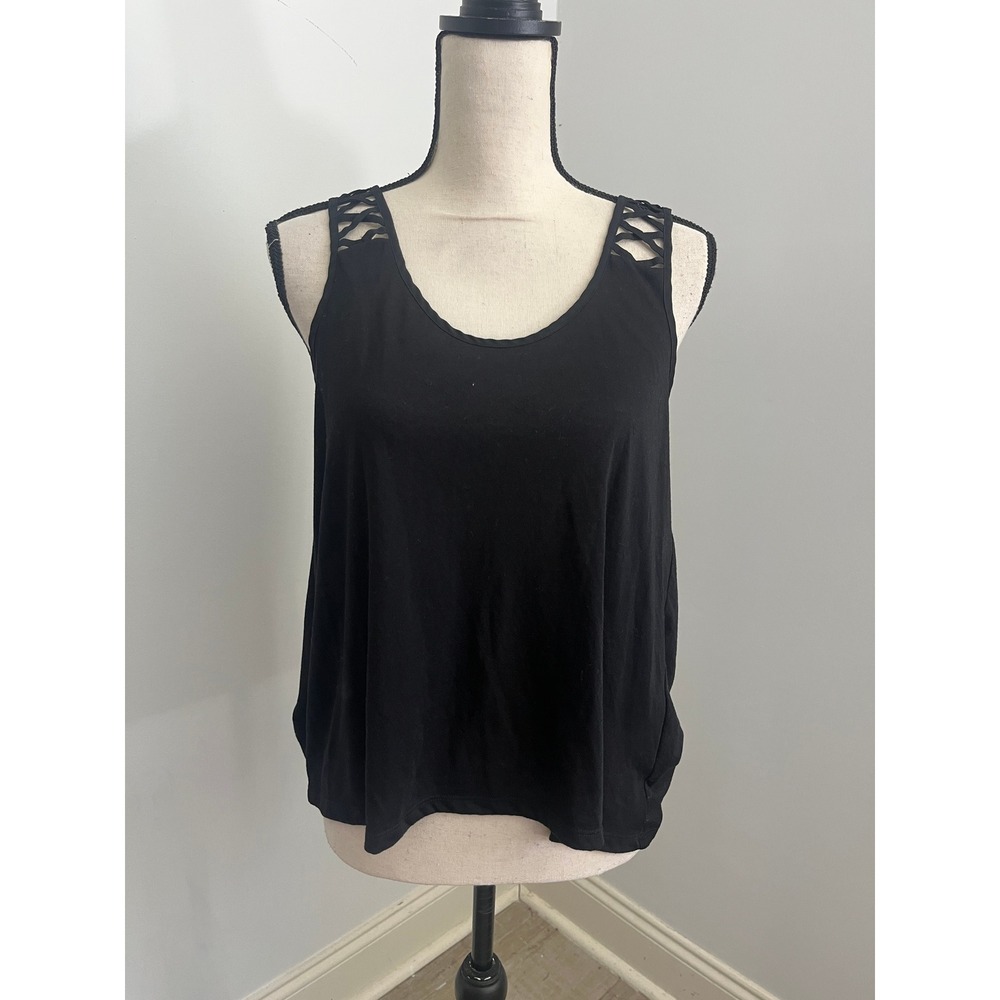 H&M Black Flowy Cut Out Blouse Small Caged Scoop Neck Minimalist Boho Chic Tank